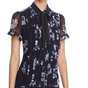Kate Spade Night Rose Sheer Short-sleeve Button-front Top In Rich Navy, L